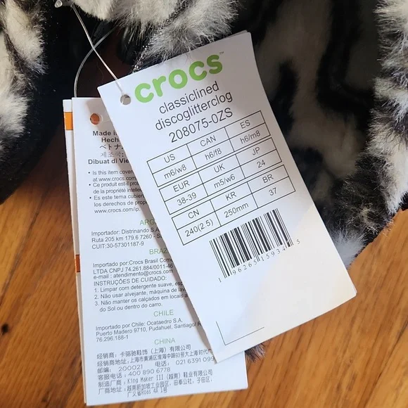 NWT Crocs Black and White Disco Glitter Fuzzy Clogs M6/W8 - Picture 6 of 6